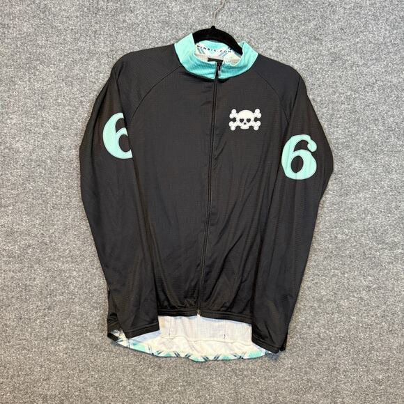 Twin Six Cycling Jersey Womens XL Black Skull Crossbones Full Zip Race Raglan - Picture 3 of 10